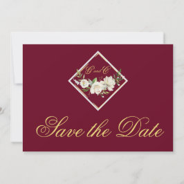 Elegant Burgundy Monogram Gold bewaart de datum Save The Date