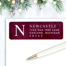 Elegant Burgundy Monogram Initiaal Return Address Etiket