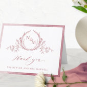 Elegant Burgundy Monogram, Waterverf bruiloft Bedankkaart