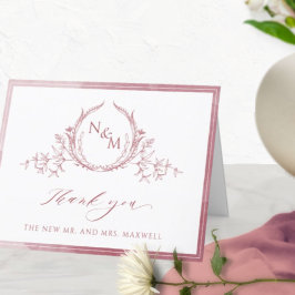 Elegant Burgundy Monogram, Waterverf bruiloft Bedankkaart