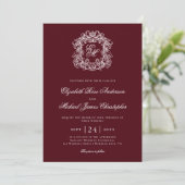 Elegant Burgundy Monogram Wedding Crest Kaart (Staand voorkant)