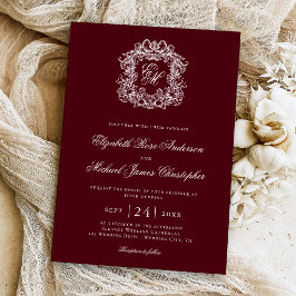 Elegant Burgundy Monogram Wedding Crest Kaart