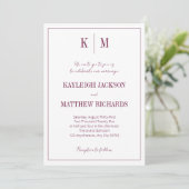 Elegant Burgundy Monogram Wedding  Kaart (Staand voorkant)