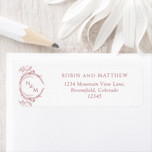 Elegant Burgundy Monogram Wedding Return Address Etiket (Insitu)
