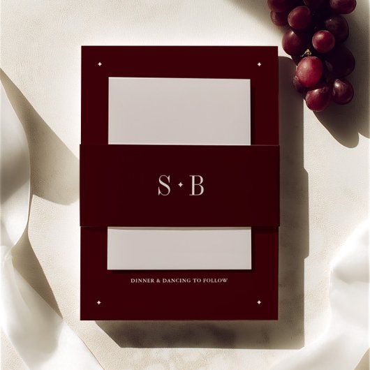 Elegant Burgundy Monogram Wedding Uitnodigingen Wikkel