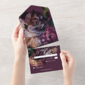 Elegant Burgundy Moody Floral Wedding Dinner All In One Uitnodiging (Afscheurbaar)