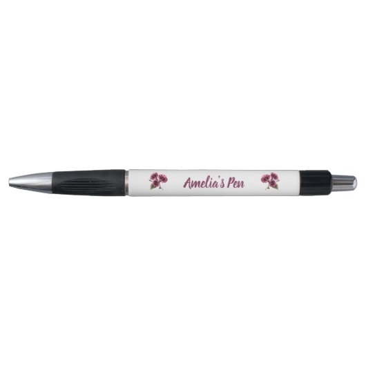 Elegant Burgundy Morning Glory Name Pen (Voorkant)