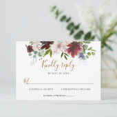 Elegant Burgundy Navy Bloemen met Groene Tinten Br RSVP Kaartje (Staand voorkant)