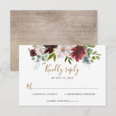 Elegant Burgundy Navy Bloemen met Groene Tinten Br RSVP Kaartje (Voorkant / Achterkant)