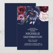 Elegant Burgundy Navy Blue Floral 75th Birthday Kaart (Voorkant / Achterkant)