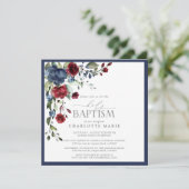 Elegant Burgundy Navy Blue Floral Baptism Kaart (Staand voorkant)