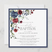 Elegant Burgundy Navy Blue Floral Baptism Kaart (Voorkant)