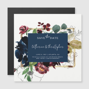 Elegant Burgundy Navy Blue Floral Garden Wedding S Magnetische Uitnodiging