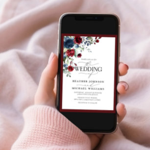 Elegant Burgundy Navy Blue Floral Waterverf Foto Kaart