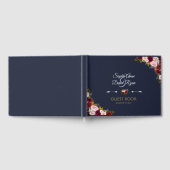 Elegant Burgundy Navy Blue Floral Wedding Gastenboek (Volledig)