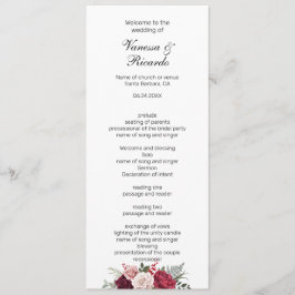 Elegant burgundy Navy Blue Floral Wedding Programm Programmakaart