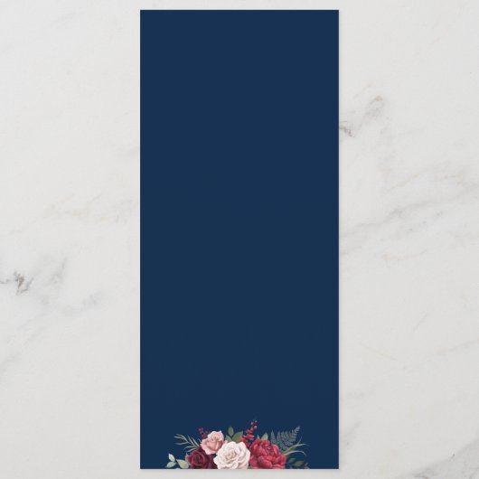 Elegant burgundy Navy Blue Floral Wedding Programm Programmakaart (Achterkant)
