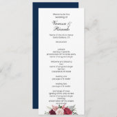 Elegant burgundy Navy Blue Floral Wedding Programm Programmakaart (Voorkant / Achterkant)