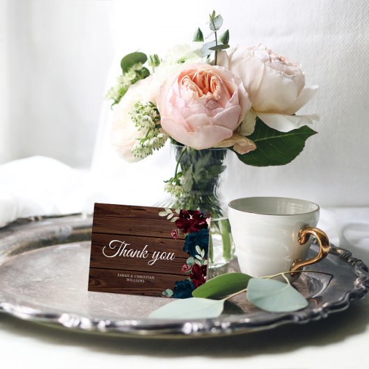 Elegant Burgundy & Navy Blue Flower Hartelijk dank Bedankkaart