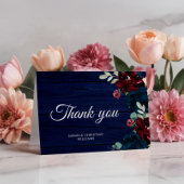 Elegant Burgundy & Navy Blue Flower Hartelijk dank Bedankkaart