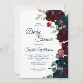 Elegant Burgundy & Navy Blue Flowers Baby shower Kaart (Voorkant)