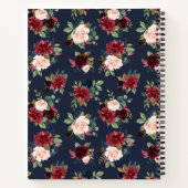 Elegant Burgundy Navy Blue Flowers notebook Notitieboek (Achterkant)