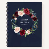 Elegant Burgundy Navy Blue Flowers notebook Notitieboek (Voorkant)