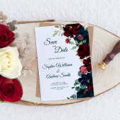 Elegant Burgundy & Navy Blue Flowers Save the Date