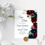 Elegant Burgundy & Navy Blue Flowers Save the Date