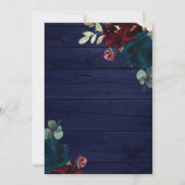 Elegant Burgundy & Navy Blue Flowers Wood Weddensc Kaart (Achterkant)