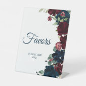 Elegant Burgundy & Navy Blue Shower Favors Sign Reclamebord Met Voetstuk (Voorkant)