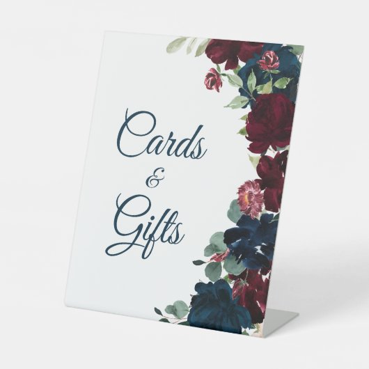 Elegant Burgundy & Navy Blue Shower Kaarten & Gift Reclamebord Met Voetstuk (Voorkant)