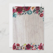 Elegant Burgundy Navy Floral 60th Birthday Party Kaart (Achterkant)