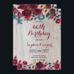 Elegant Burgundy Navy Floral 60th Birthday Party Kaart<br><div class="desc">Moderne, legante, Burgundy Marsala Navy Waterverf Floral 60ste mijlpaal op de dag van de uitnodiging van de Birthday Party. Sjablonen op de uitnodiging van de Birthday. Chich burgundy, marsala, navy geschilderde waterverf rozen, botanische blush floral arrangement design met groene bladeren op lichtgrijze schouderwand. Eigenschap een elegant handgeschreven typografisch ontwerp. Geweldige...</div>