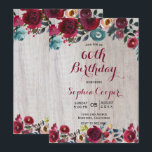 Elegant Burgundy Navy Floral 60th Birthday Party Kaart<br><div class="desc">Moderne, legante, Burgundy Marsala Navy Waterverf Floral 60ste mijlpaal op de dag van de uitnodiging van de Birthday Party. Sjablonen op de uitnodiging van de Birthday. Chich burgundy, marsala, navy geschilderde waterverf rozen, botanische blush floral arrangement design met groene bladeren op lichtgrijze schouderwand. Eigenschap een elegant handgeschreven typografisch ontwerp. Geweldige...</div>