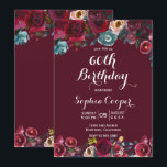 Elegant Burgundy Navy Floral 60th Birthday Party Kaart<br><div class="desc">Moderne, elegante, Bourgondische Marsala Navy Waterverf Floral 60e mijlpaal Verjaardag Party Invitation Sjablonen. Chich bordeauxrood, marsala, marineschilderde waterverf rozen, botanische blush bloemstuk ontwerp met groene bladeren op bordeauxrood of marsala achtergrond. Een elegant handgeschreven typografisch ontwerp. Geweldige keuze voor volwassen verjaardagsfeest voor haar: 13e 15e 16e 18e 20e 21e 30e 40e...</div>
