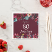 Elegant Burgundy Navy Floral 80th Birthday Party Servet (Insitu)