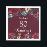 Elegant Burgundy Navy Floral 80th Birthday Party Servet<br><div class="desc">Elegante Bourgondische Navy Floral 80th Birthday Party servet. Moderne, elegante, Bourgondische Marsala Navy Waterverf Floral tachtig verjaardagsfeest servet. Chich bordeauxrood, marsala, marineschilderde waterverf rozen, botanische blush bloemstuk ontwerp met groene bladeren op bordeauxrood of marsala achtergrond. Een elegant handgeschreven typografisch ontwerp. Geweldige keuze voor volwassen verjaardagsfeest voor haar: 13e 15e 16e...</div>