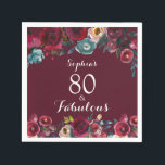 Elegant Burgundy Navy Floral 80th Birthday Party Servet<br><div class="desc">Elegante Bourgondische Navy Floral 80th Birthday Party servet. Moderne, elegante, Bourgondische Marsala Navy Waterverf Floral tachtig verjaardagsfeest servet. Chich bordeauxrood, marsala, marineschilderde waterverf rozen, botanische blush bloemstuk ontwerp met groene bladeren op bordeauxrood of marsala achtergrond. Een elegant handgeschreven typografisch ontwerp. Geweldige keuze voor volwassen verjaardagsfeest voor haar: 13e 15e 16e...</div>