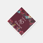 Elegant Burgundy Navy Floral 80th Birthday Party Servet (Hoek)