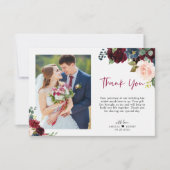 Elegant Burgundy Navy Floral Script Weduwfoto Bedankkaart (Voorkant)