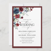 Elegant Burgundy & Navy Floral Waterverf Script Kaart (Voorkant)