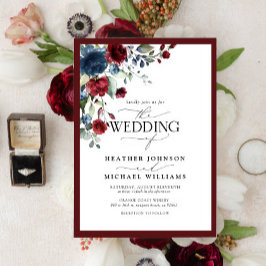 Elegant Burgundy & Navy Floral Waterverf Script Kaart