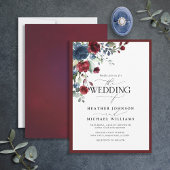 Elegant Burgundy & Navy Floral Waterverf Script Kaart