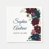Elegant Burgundy & Navy Floral  Wedding Napkins Servet (Voorkant)