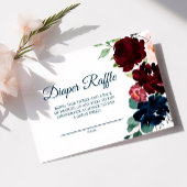 Elegant Burgundy & Navy Flowers Diaper Raffle Kaar Informatiekaartje
