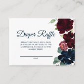 Elegant Burgundy & Navy Flowers Diaper Raffle Kaar Informatiekaartje (Voorkant)