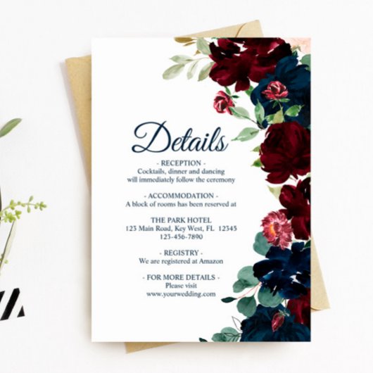 Elegant Burgundy & Navy — Kaart met details
