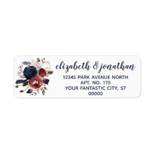 Elegant Burgundy Navy Roos Gold Return Address Etiket