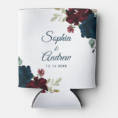 Elegant Burgundy & Navy Rustic Wood Wedding Blikjeskoeler (Voorkant)